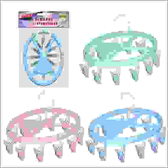 Вешалка овал. с 12 прищепками 17*25см 3цв FL75-36