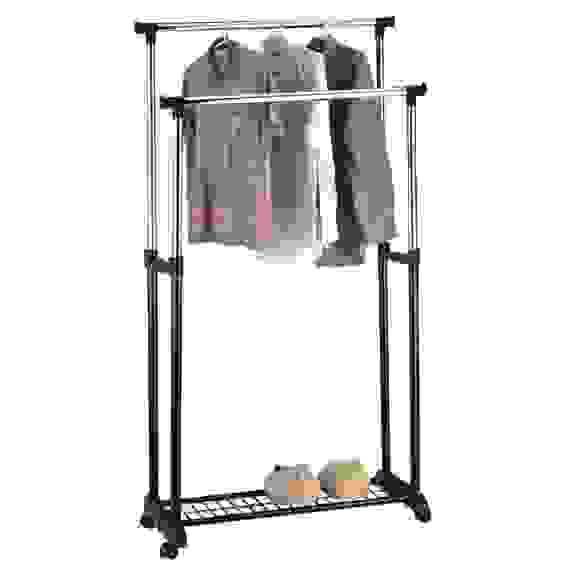 Вешалка напольная GR-03A (2 перекладины, с сеткой внизу), размер: 75*42*90-160см, аналог 311404