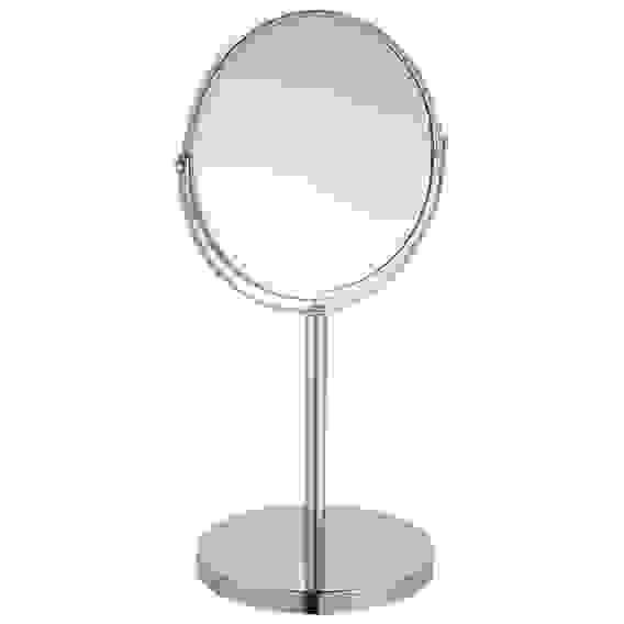 Зеркало косметическое M-1605 двухстороннее на ножке (1/Х5, размер:17*17*35см, хром.металл, стекло)