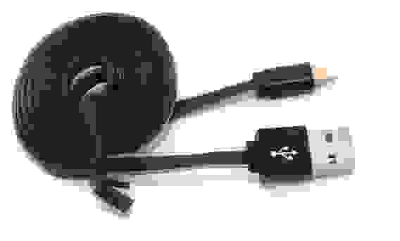 Кабель USB 8 pin подходит для Apple алюминий 1м плоский черный ISA (гарантия 2 недели)