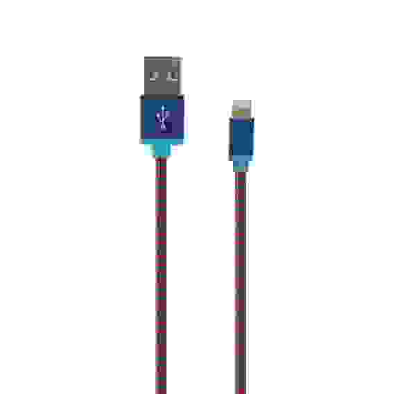 Кабель USB 8 pin подходит для Apple алюминий/нейлон 1м красно синий ISA (гарантия 2 недели)