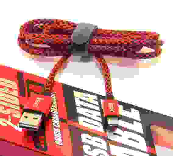 Кабель USB 8 pin подходит для Apple двуст.коннект. алюм./текстиль 1.2м красный ISA (гарант.2нед)