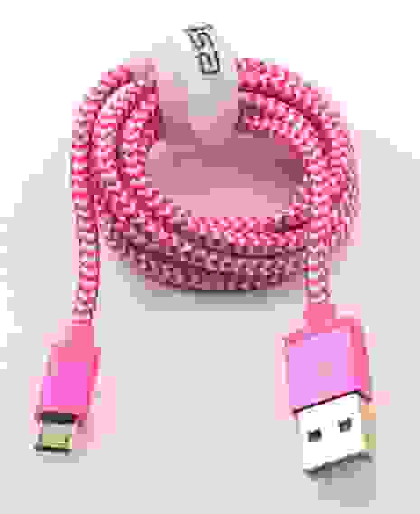 Кабель USB Micro USB алюминий/нейлон 1м розовый ISA (гарантия 2 недели)