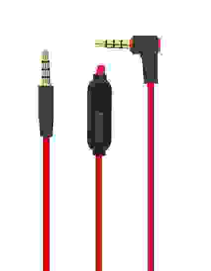 Кабель AUX 3.5мм-3.5мм, микрофон и кнопка ответа, L-коннектор, 1,2м красный ISA (гарантия 2 недели