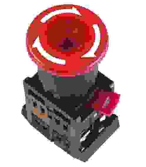 Кнопка красная с фиксацией ANE22 Гриб с подсветкой неон 1з+1р 240В, 9693640