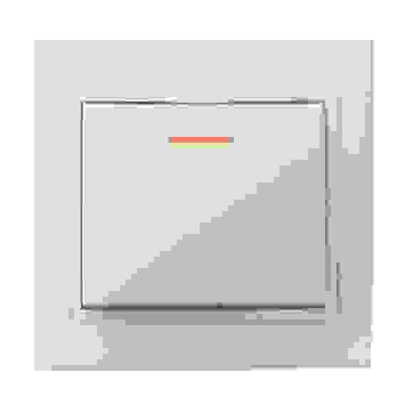 КВАРТА Выключатель одноклавишный скрытый белый с индикацией в сборе