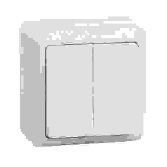 ОКТАВА Выключатель двухклавишный наружный белый