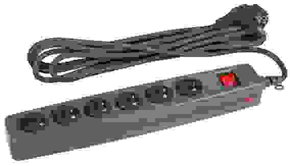 Сетевой фильтр SF-6es-4m-B ЭРА (черный) с заземл, 3x0.75мм2, со шт, с выкл, 6гн, 4м, кор