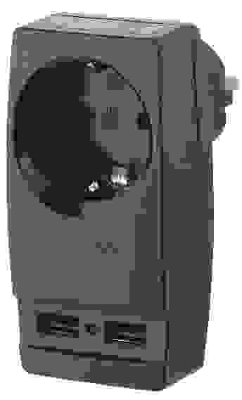 Адаптер &quot;Polynom&quot; 1гн 220V + 2xUSB 2100mA, c заземл, (черный) SP-1e-USB-B ЭРА