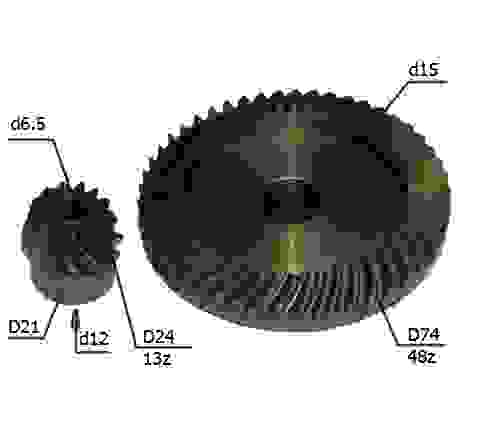 Шестерни конические (редукторная пара)+вал МШУ Киров под запресовку нов.образца (СС 48а)