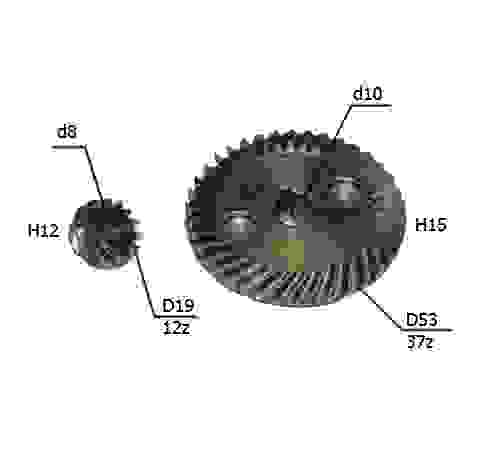 Шестерни конические (редукторная пара) УШМ 125 (КИТАЙ под шпонку) (СС 53)