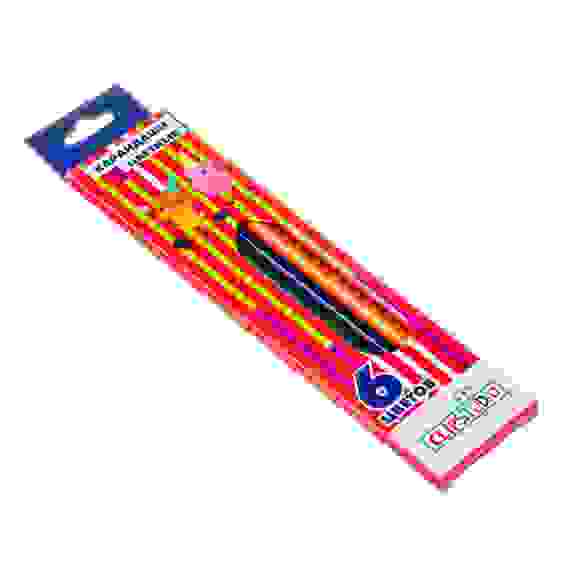 Акция! Карандаши 6 цветов шестигранные заточ., пластик, в карт.кор. с подвесом ClipStudio