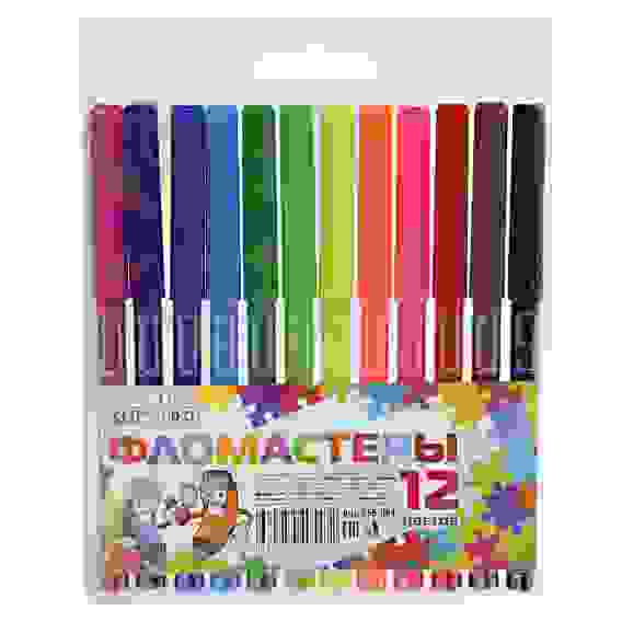 Фломастеры 12 цветов 12,5см x 7мм, с цвет.вент.колпачком, пластик в ПВХ пенале с подвесом ClipStudio