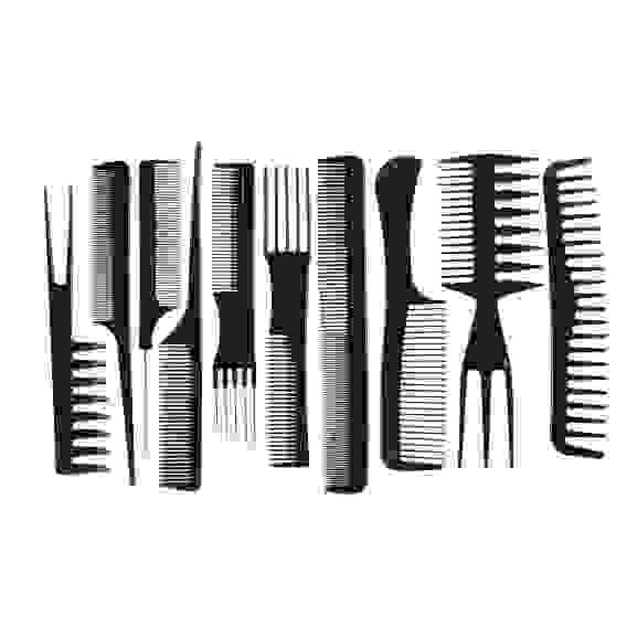 Набор профессиональных расчесок-гребней 10пр., пластик, черный