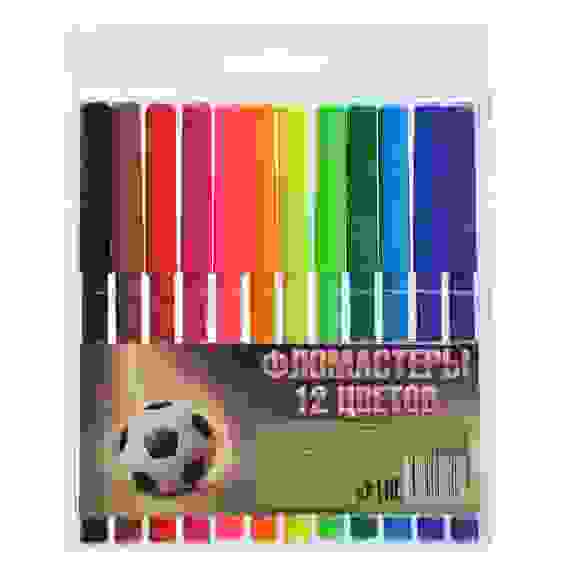 Фломастеры 12 цветов с цветным вентилируемым колпачком, в ПВХ пенале с подвесом СПЕЙС ФУТБОЛ