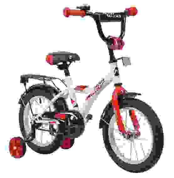 Велосипед NOVATRACK 14, ASTRA белый, защита А-тип, тормоз нож, крылья и багажник чёрн.