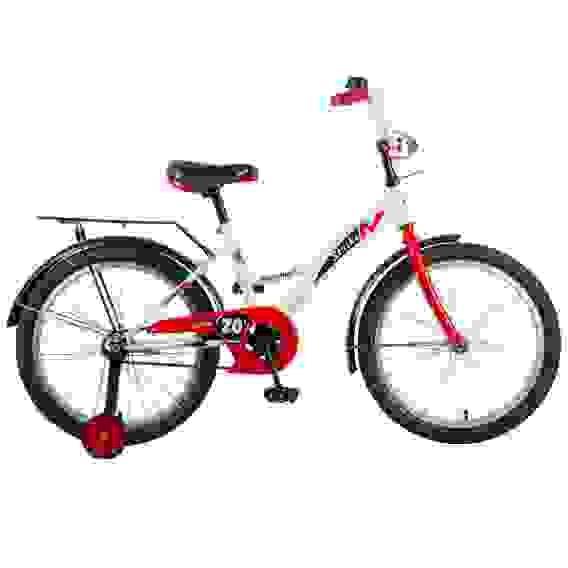 Велосипед NOVATRACK 20, STRIKE, белый-красный, тормоз нож., крылья и багажник черные.