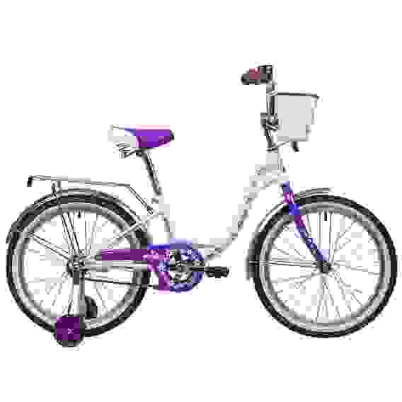 Велосипед NOVATRACK 20 BUTTERFLY, белый-фиолетовый, тормоз ножной, крылья и багажник