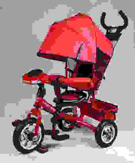 Трехколесный велосипед STREET TRIKE красный, надув колеса 12\" и 10\" фара свет звук, аморт.