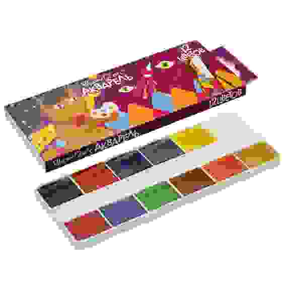 Краски акварельные медовые 12 цветов без кисточки в картонной упаковке