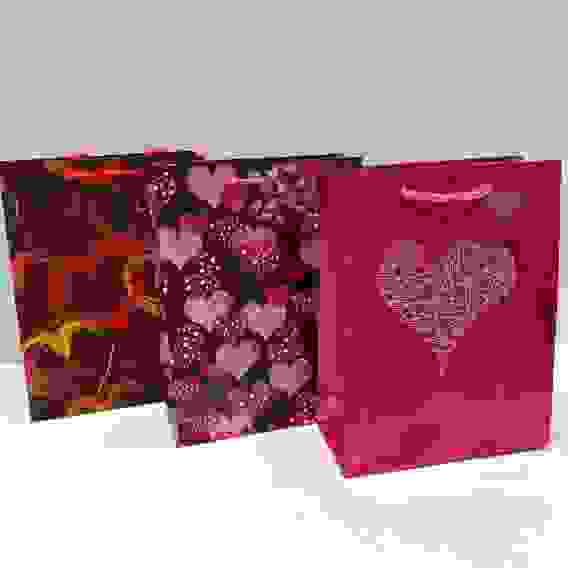 Пакет подарочный 18смх23смх10см, ламинированный сердечки MIX 3 дизайна