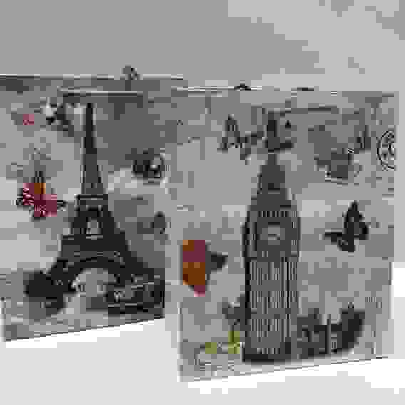 Пакет подарочный ламинированный, Размер L, 26+13х32см, &quot;Города&quot;, MIX 2 дизайна, Karotti