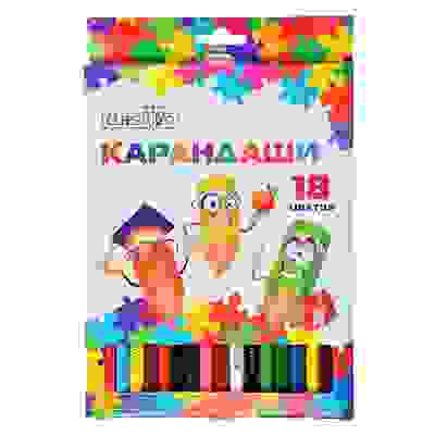 Карандаши 18 цветов шестигранные заточенные, дерево, в карт.коробке с подвесом ClipStudio