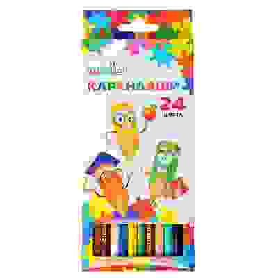 Карандаши 24 цвета шестигранные заточенные, дерево, в карт.коробке с подвесом ClipStudio