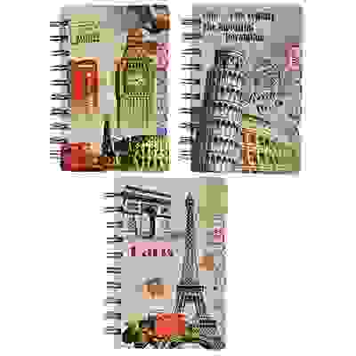 Записная книжка 10х14см 60л., твердая обложка, спираль, разделители, в линейку, &quot;Города&quot;, 3 дизайна