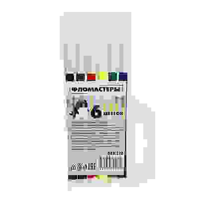 Фломастеры 6 цветов с белым колпачком, пластик, в ПВХ пенале ClipStudio