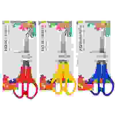 Ножницы школьные 13см с линейкой, пластиковые ручки, 3 цвета, на карточке с подвесом ClipStudio