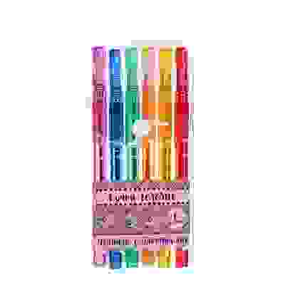 Набор ручек гелевых, 6 цветов, с глиттером 0,7мм, в ПВХ пенале с подвесом Гламур кэтс