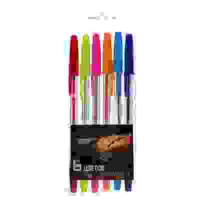 Набор ручек шариковых, 6 цветов, 0,7 мм, в ПВХ пенале с подвесом Концепт кар