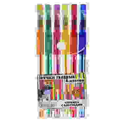 Набор ручек гелевых 6 цветов с глиттером, 0,7мм, в ПВХ пенале с подвесом ClipStudio