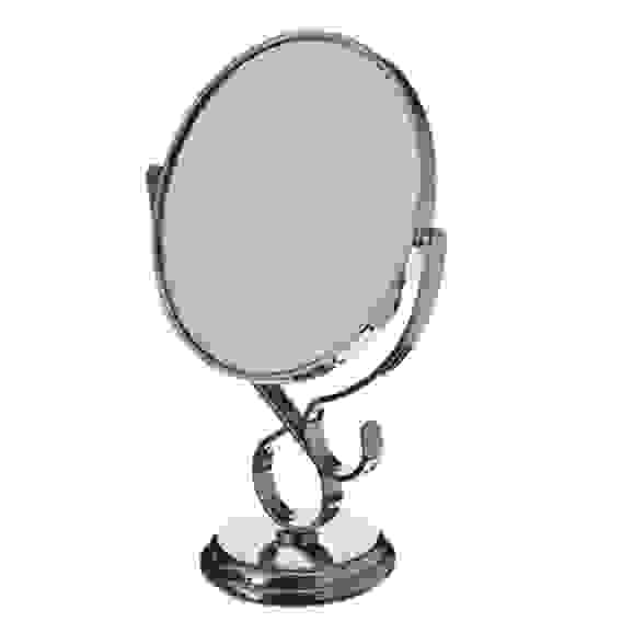 Зеркало настольное круглое, пластик, 17,5х29х10см, серебро, 1018