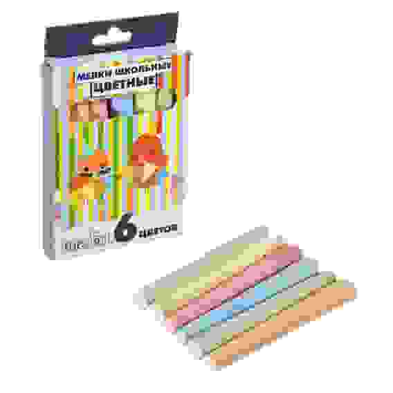 Мелки школьные цветные 6 цветов, в картонной коробке с подвесом ClipStudio