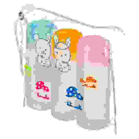 Набор бутылочек 3шт - 60мл, пластик, в косметичке, 3 цвета