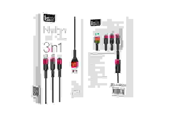 Кабель USB 3в1 Lux (8pin подходит для Apple, Micro USB, Tupe-C) алюм/текстиль (гарантия 2 недели)