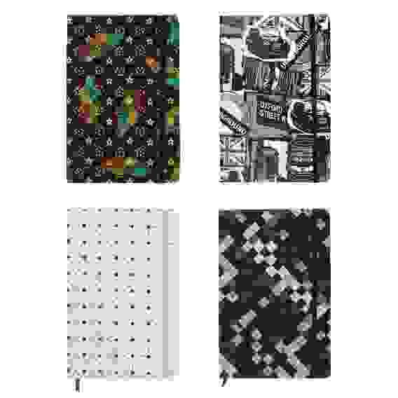 Записная книжка А5 80л., тв.обложка, резинка, закладка, PU, бумага, 4 дизайна