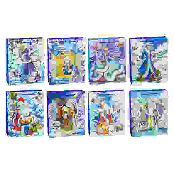 Пакет подарочный 23х18х8 см, бумага высокого качества с глиттером, 8 дизайнов, арт 12 СНОУ БУМ