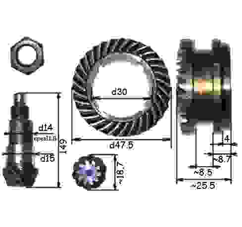 Шестерни конические перфоратора китай цилиндр+вал(конические) с обрезной юбкой(СС70А)