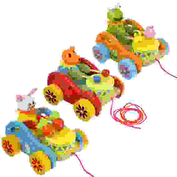 Каталка на веревочке \"Животное с барабаном\", дерево, 13х11см/14,5х11см, 3 дизайна МЕШОК ПОДАРКОВ