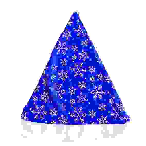 Колпак новогодний с мех.опушкой со снежинками