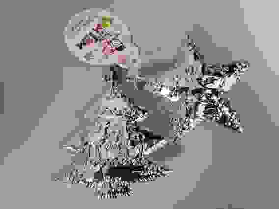 Набор елочных украшений на связке, 2 шт. 9 см.(звезда, елочка) (02 цвет: серебро.)