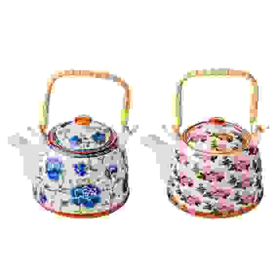 Чайник заварочный фарфор, 900мл, с бамбуковой ручкой &quot;Розы&quot;