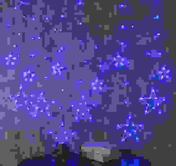 Гирлянда &quot;Бахрома&quot; 2.4 х 0.9 м с насадками &quot;Звёзды&quot;, IP20, прозрачная нить, 138 LED, свечение синее,