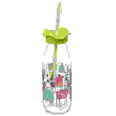 Бутылочка для молока декорир.с крышкой и трубочкой. 500мл. 151954