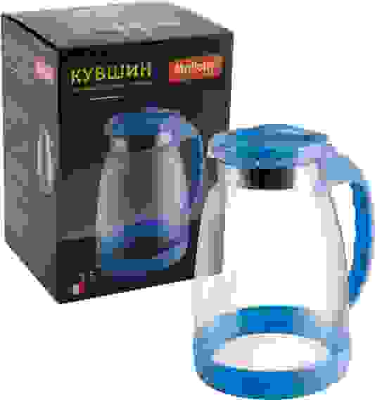 Кувшин из жаропрочного стекла Brocca-2500 с пластик ручкой, 2,5 л, цвет - синий, Mallony