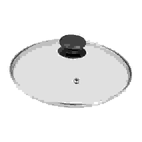 Крышка с ручкой стеклянная 26см., с метал/обод, паровыпуск, низ.