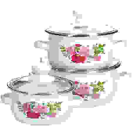 Наб/кастрюль 6пр ЭМАЛЬ -Цветы16х16х14см МВ 21527